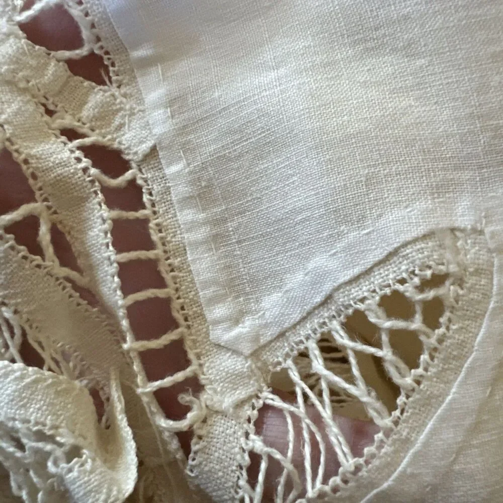 Antique TableCloth Battenburg Lace Handmade 44” Square With Hand Stitches Cotton